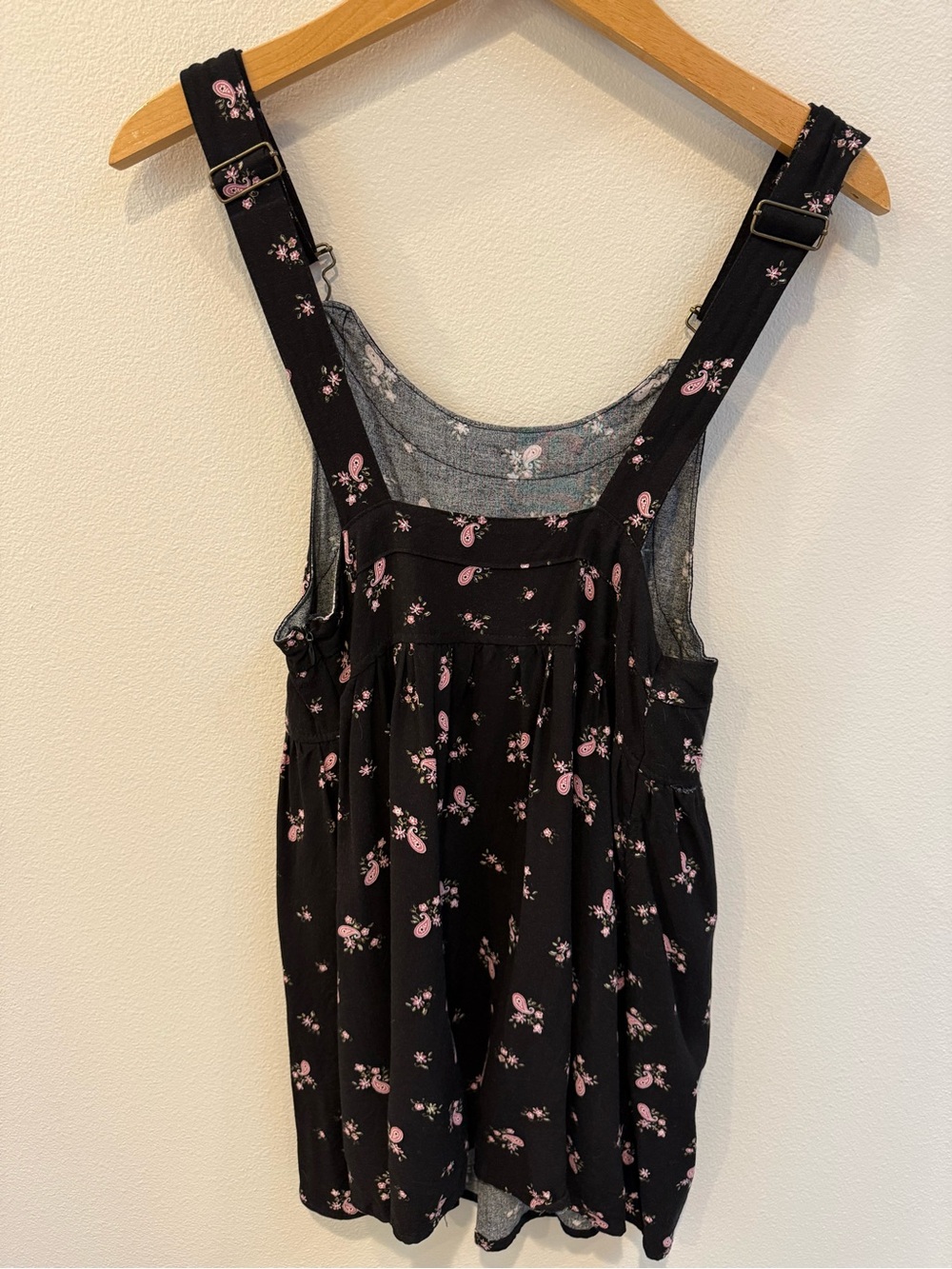 Charlotte Russe Black Mini Overall Dress with Pink Floral Print - Picture 5 of 5